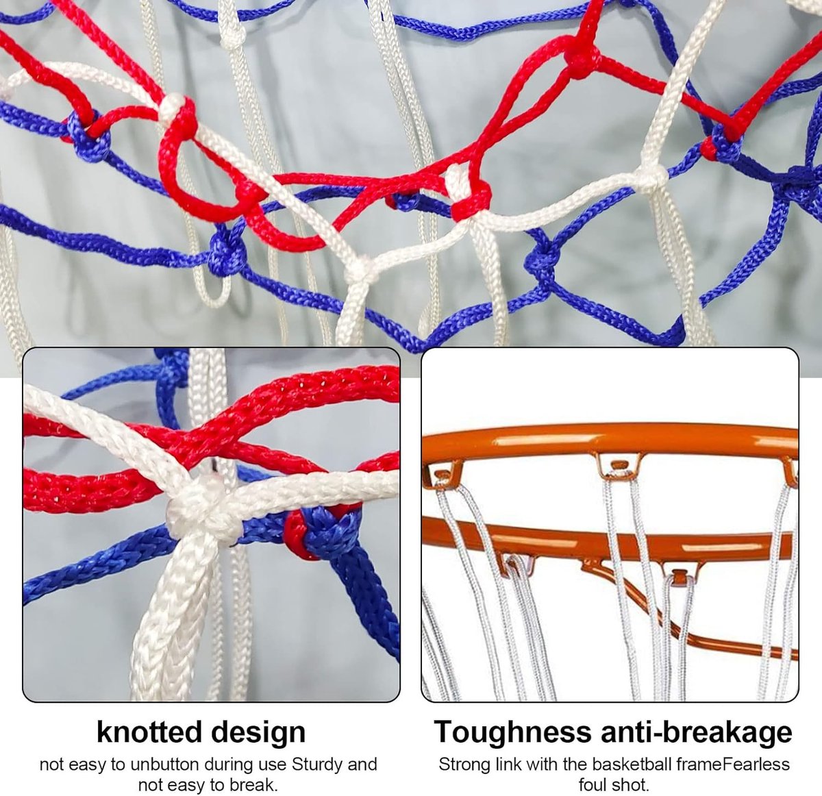 4 pieces - Basketball net - heavy-duty basketball nets - basketball net replacement set - portable basketball net - suitable for school sports fields, indoor and outdoor basketball - 50 cm - white, red and blue
