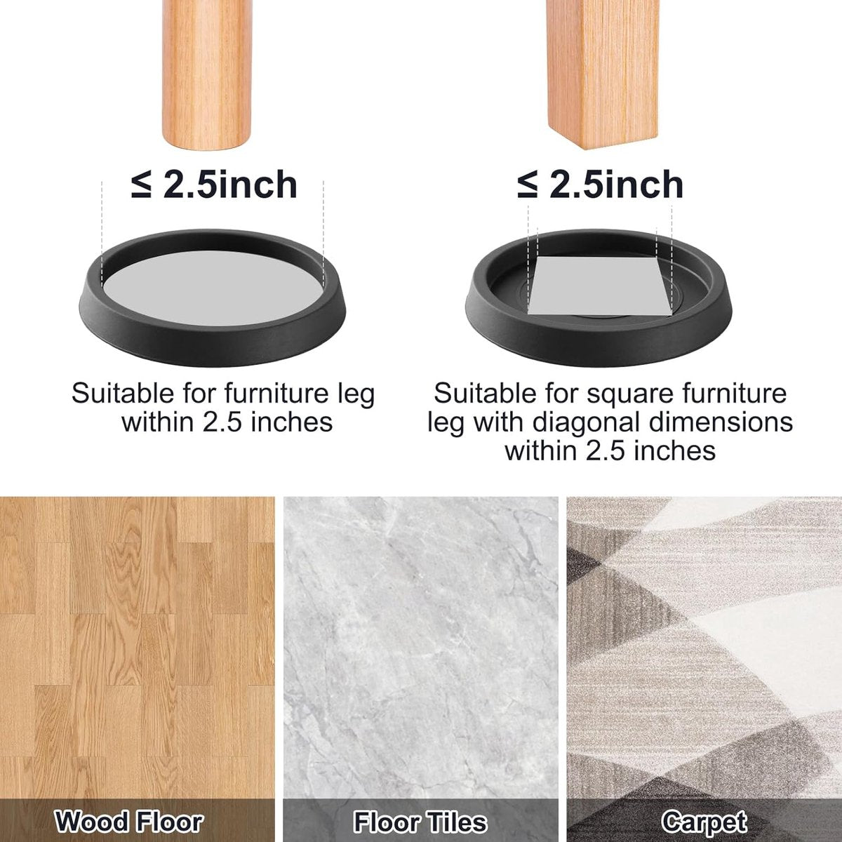 8 pieces - Furniture mats - 76*76*9 mm - 6.3 cm round furniture mat - anti-slip furniture protectors - rubber furniture protectors - for hardwood floors - floor protectors - for beds, cabinets, sofas, chairs and tables - black