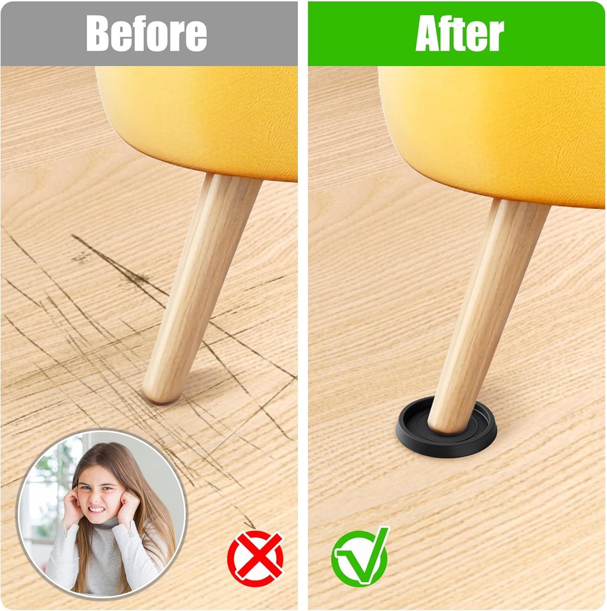8 pieces - Furniture mats - 76*76*9 mm - 6.3 cm round furniture mat - anti-slip furniture protectors - rubber furniture protectors - for hardwood floors - floor protectors - for beds, cabinets, sofas, chairs and tables - black