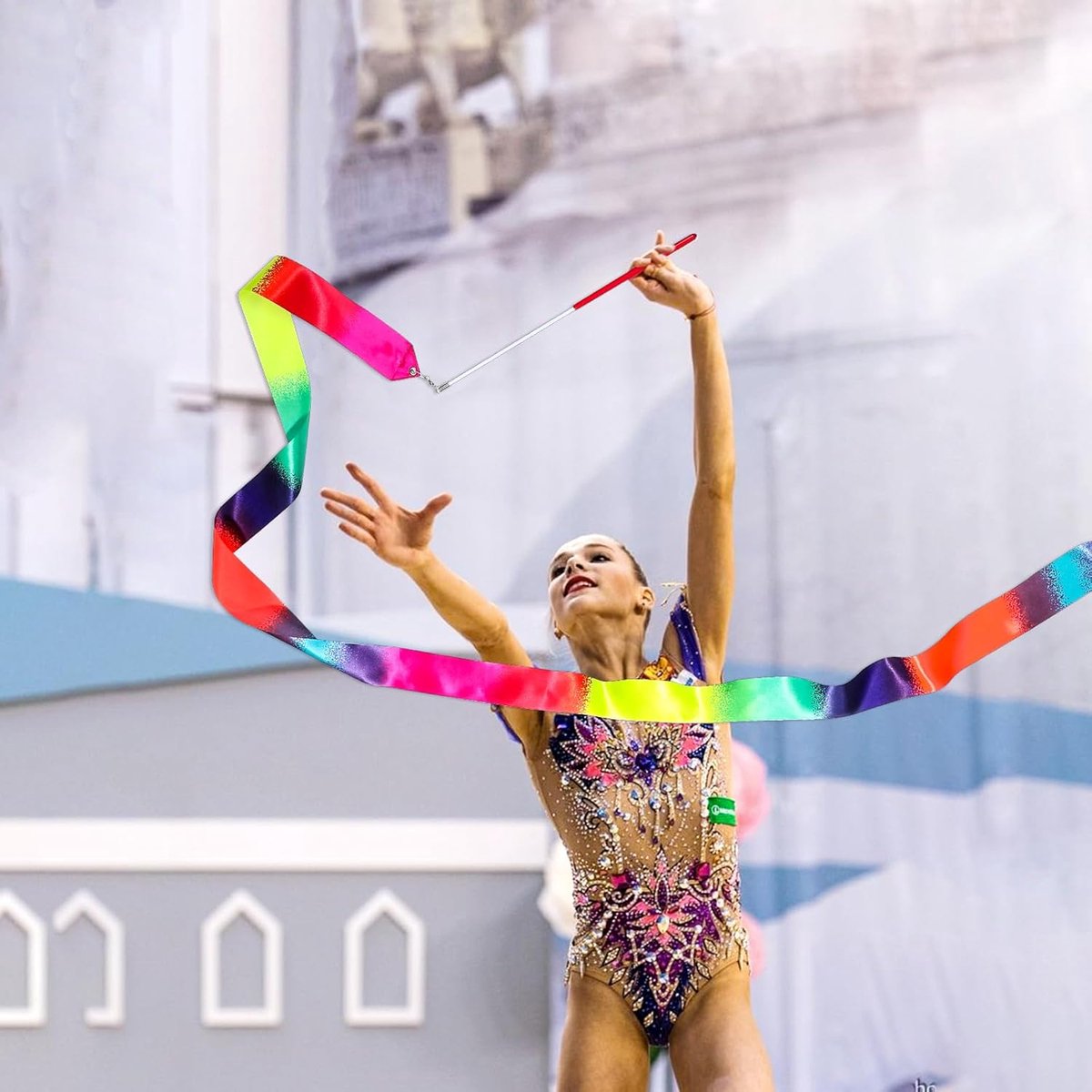 pieces - Ribbon dance sticks - 2 m - Dance rainbow streamers - 30cm long stick - ribbon dance staff - rhythmic gymnastics ribbon staff - ribbon sticks - rhythmic gymnastics ribbons - for artistic dance flags, talent shows and training equipment - gradient