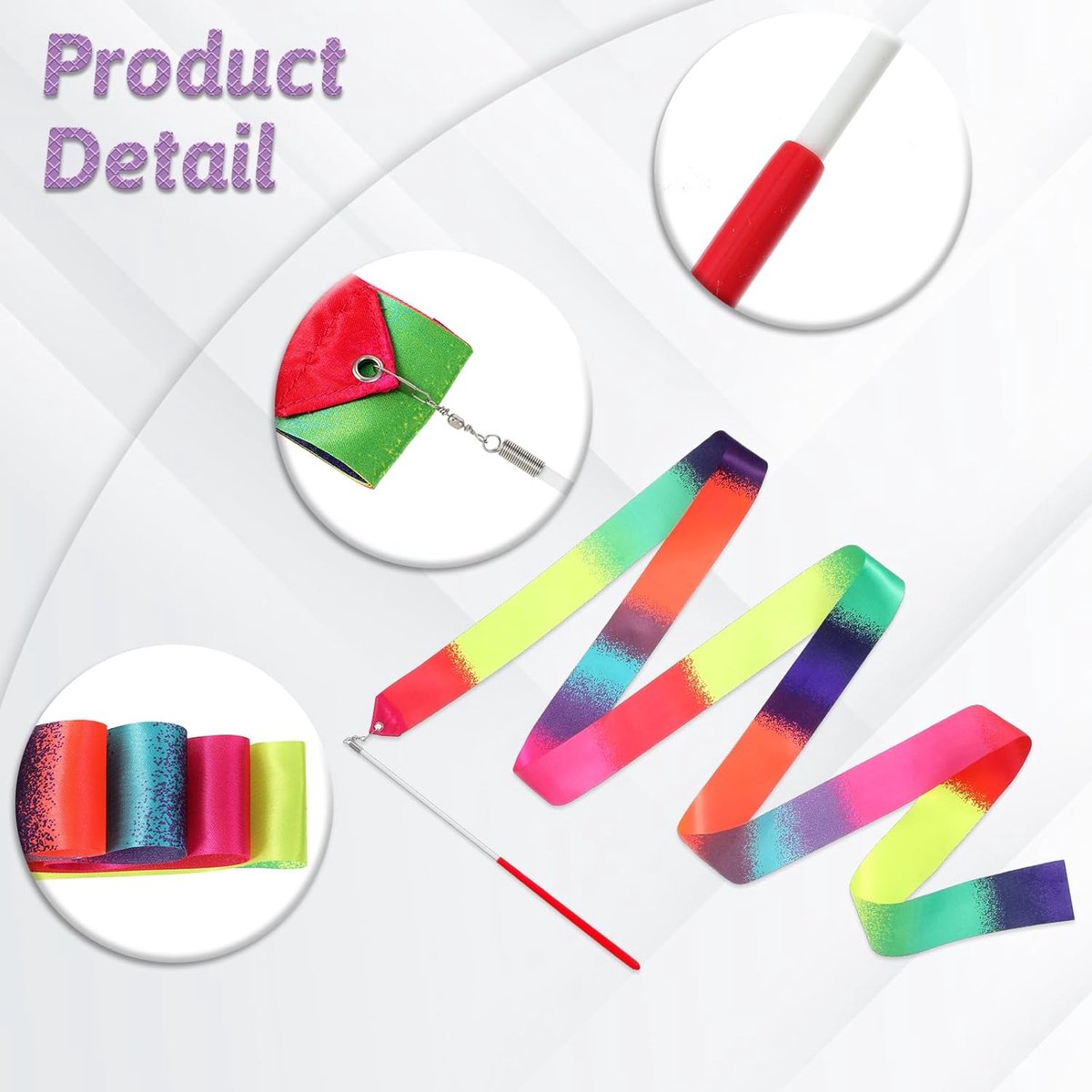 pieces - Ribbon dance sticks - 2 m - Dance rainbow streamers - 30cm long stick - ribbon dance staff - rhythmic gymnastics ribbon staff - ribbon sticks - rhythmic gymnastics ribbons - for artistic dance flags, talent shows and training equipment - gradient