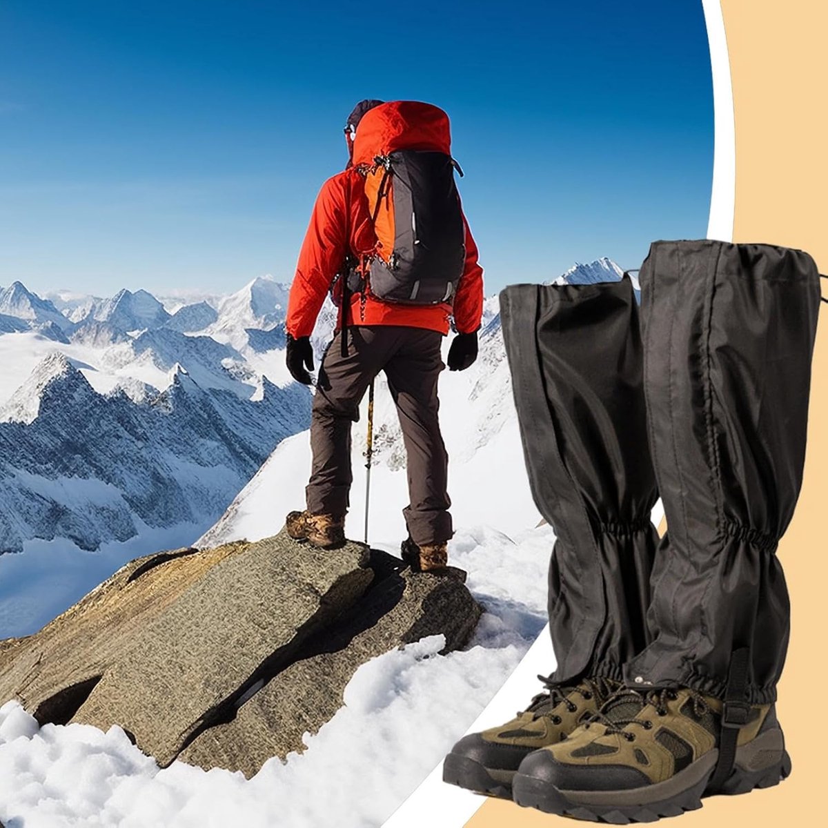 Waterproof Gaiters - 1 pair - Hiking Gaiters - Waterproof Gaiters - Hiking Gaiters - Leg Covers - Shoe Covers - Gaiters - Adjustable Gaiters - Hiking Shoe Accessories - for hiking, skiing, walking, climbing - black