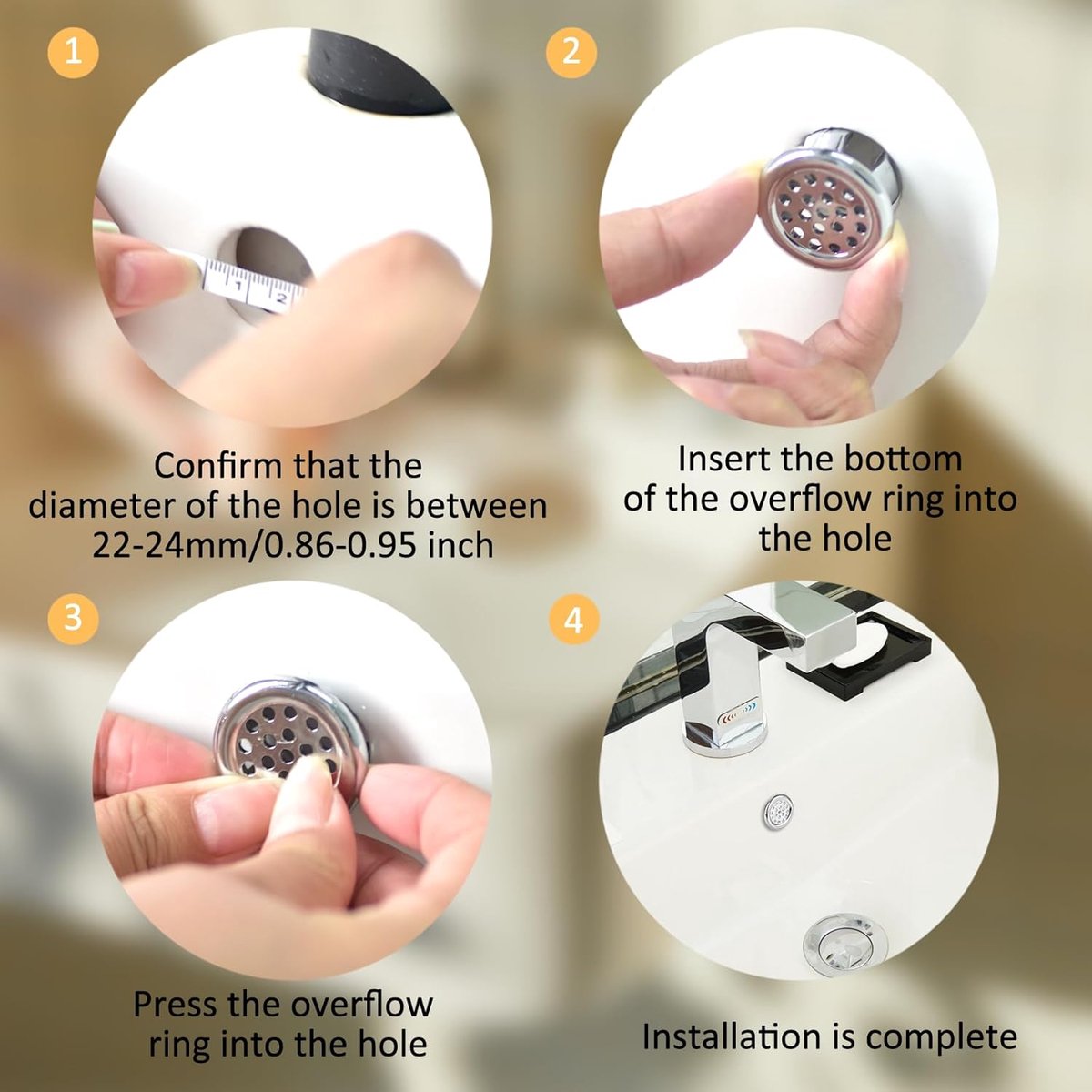 Washbasin Overflow Ring - 6 Pieces - Overflow Rings - Bathroom Overflow Ring - Sink Overflow - Drain Plug - Overflow Cover for Washbasin - Sink Overflow Ring - Round Hole Cover - Overflow Cover - For Sink, Washbasin and Kitchen