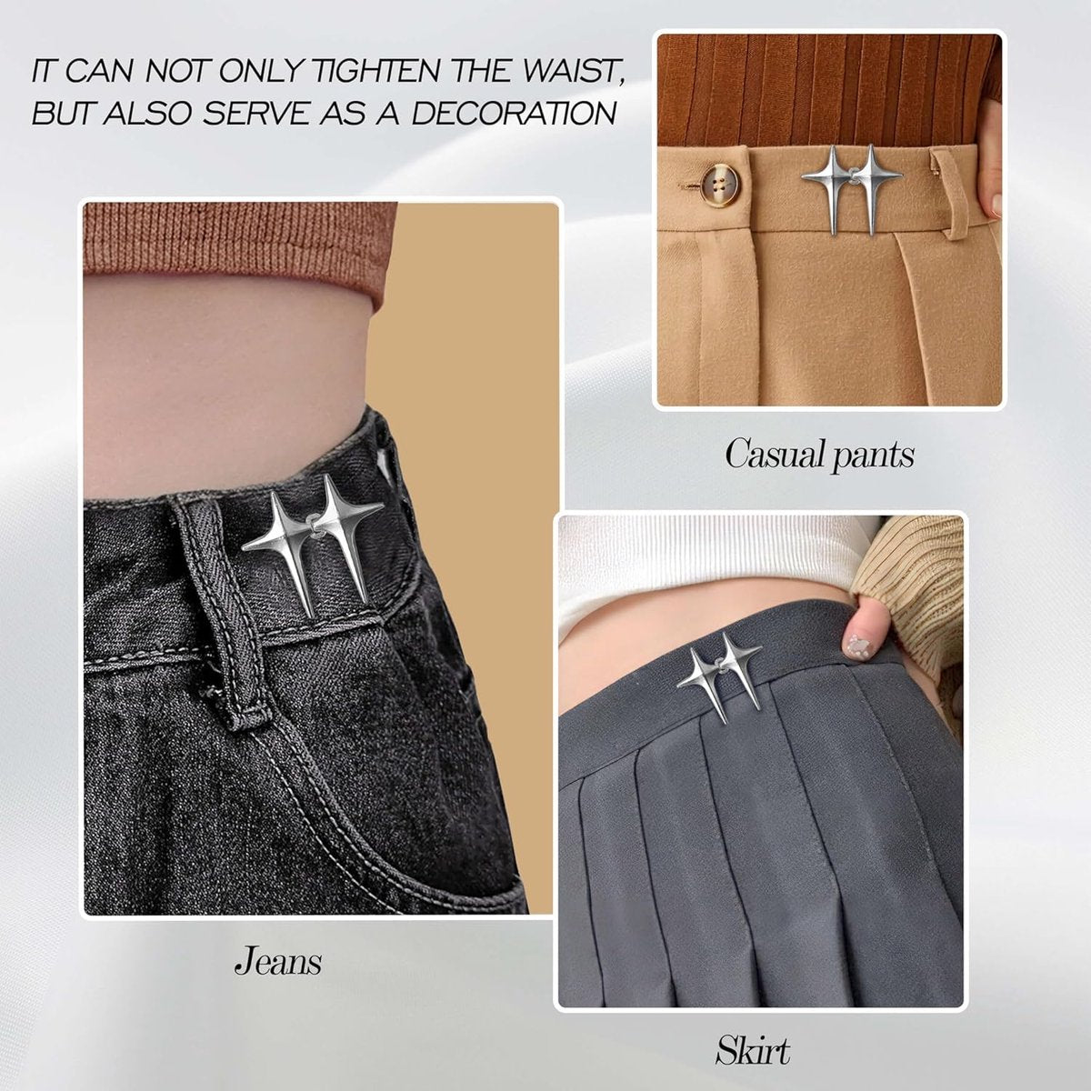 4 pieces - Waist Extender - Tightening Button Adjuster Buttons - Adjustable star button trouser waist tighter - Star trouser waist buckle - Adjustable waistband clips - Trouser waist reinforcement - For loose jeans, trousers, skirts and sleeves