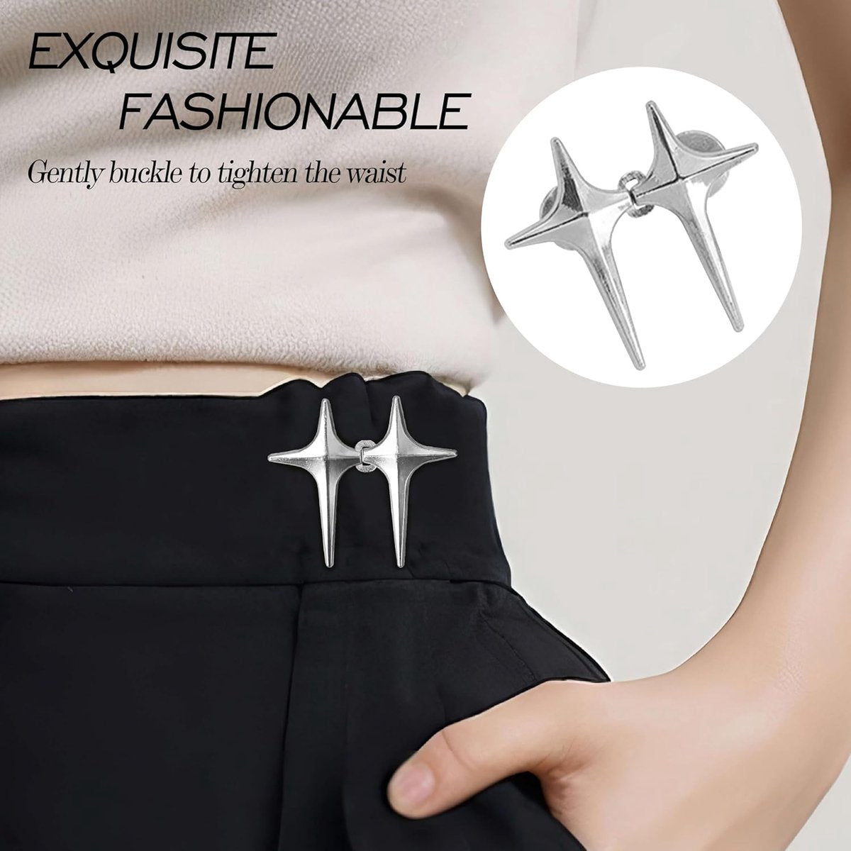 4 pieces - Waist Extender - Tightening Button Adjuster Buttons - Adjustable star button trouser waist tighter - Star trouser waist buckle - Adjustable waistband clips - Trouser waist reinforcement - For loose jeans, trousers, skirts and sleeves