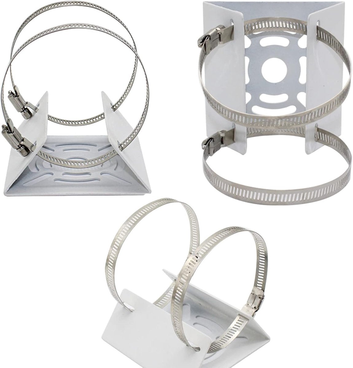 Security camera bracket - Camera bracket - Security bracket - with 2 rings - universal metal bracket - Vertical pole adapter - For security cameras - Sturdy metal bracket - Flat pole bracket - sturdy and durable - White