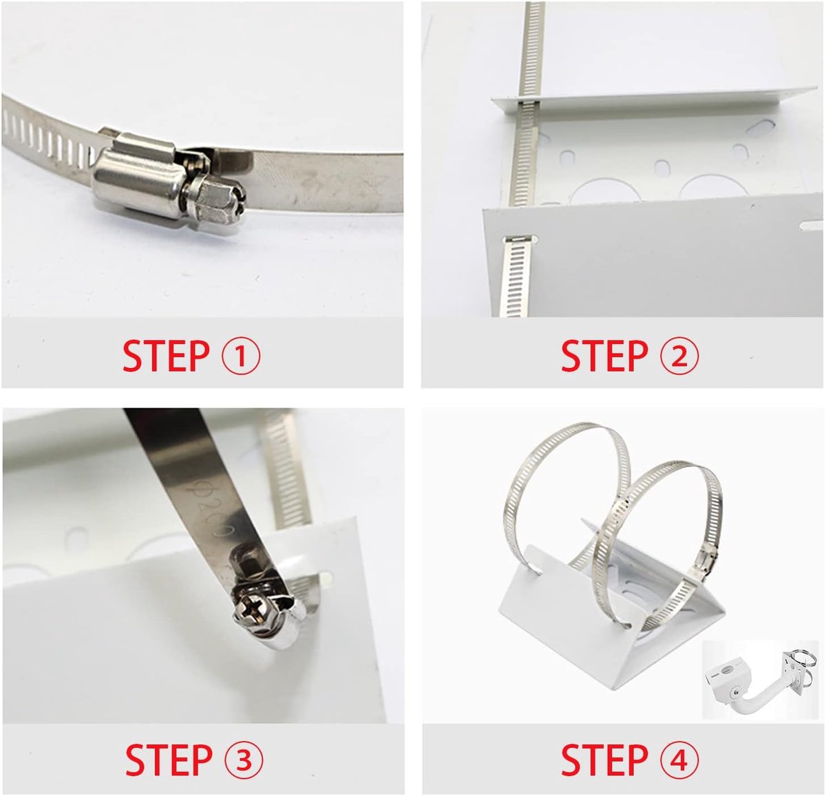 Security camera bracket - Camera bracket - Security bracket - with 2 rings - universal metal bracket - Vertical pole adapter - For security cameras - Sturdy metal bracket - Flat pole bracket - sturdy and durable - White