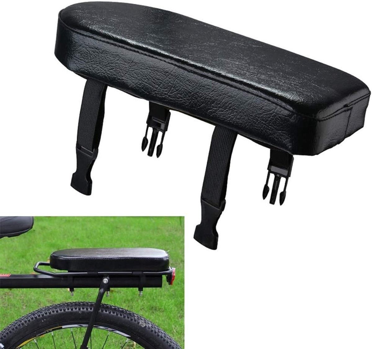 Rear bicycle cushion - with a pair of bicycle pedals - black PU rear saddle - mountain bike back cushion - wide soft cushion - comfortable bicycle cushion - bicycle accessory - for school, sports, trail riding - 30*15*3.5 cm - black