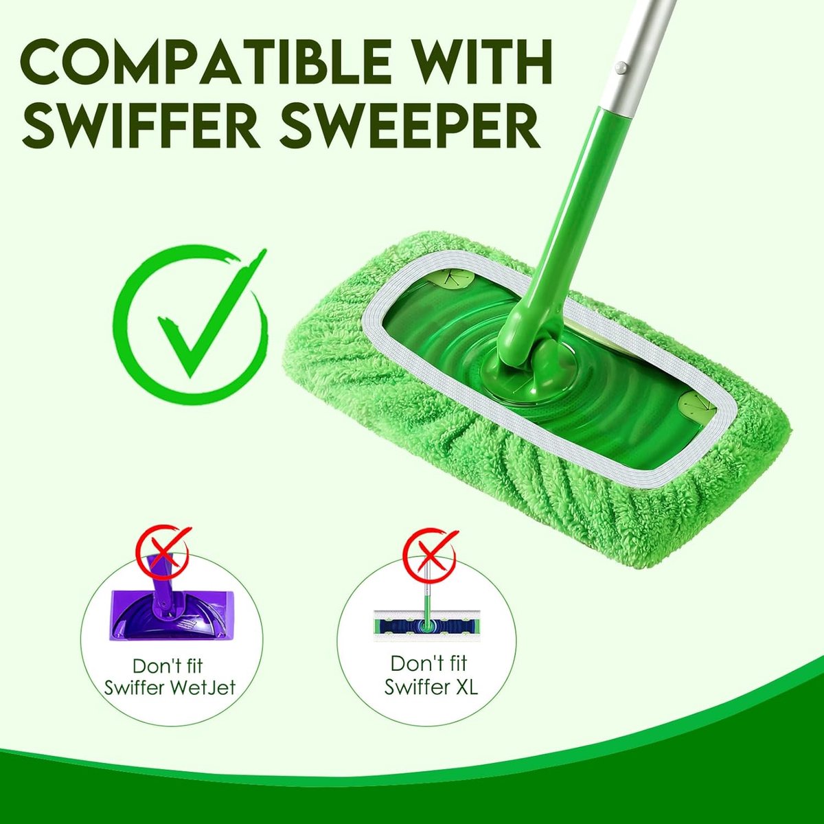 4 Pack Reusable Microfiber Mop Pads - Suitable for Efficient Sweeping Cleaning - Suitable for Swiffer Sweeper - Wet & Dry Cleaning Cloths - Mop Head Replacement - Washable Refills - for Household Floors - 25 x 11.5 cm