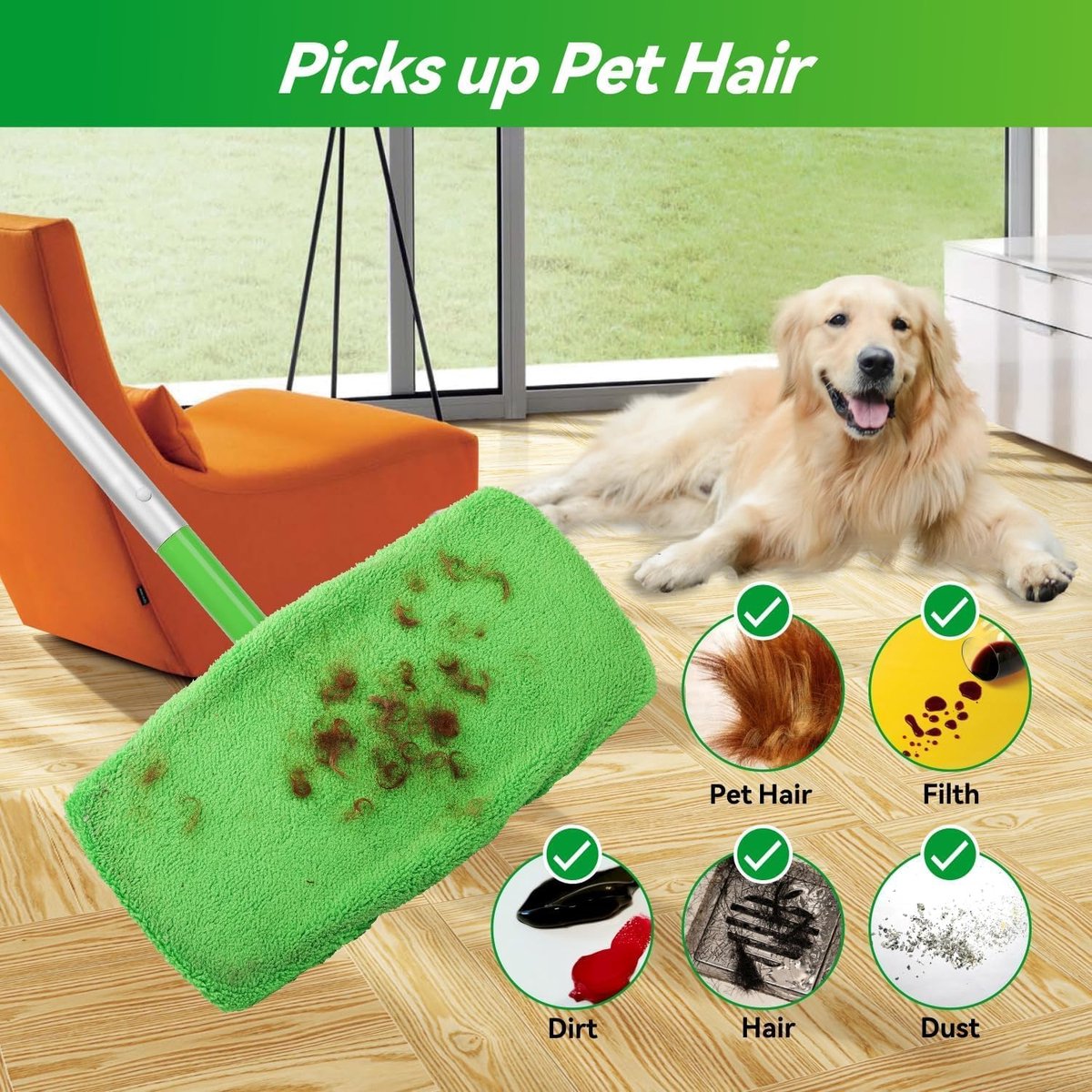 4 Pack Reusable Microfiber Mop Pads - Suitable for Efficient Sweeping Cleaning - Suitable for Swiffer Sweeper - Wet & Dry Cleaning Cloths - Mop Head Replacement - Washable Refills - for Household Floors - 25 x 11.5 cm