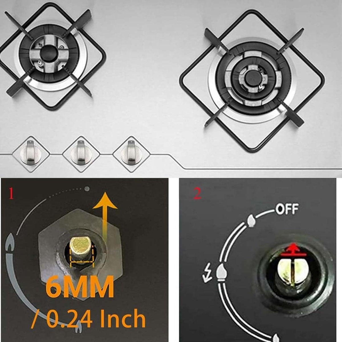 Oven Knobs - 6 Pieces Hob Knob - 6mm Knob Cover - Universal Knob Set for Gas Hob - Universal Gas Stove Hob Oven Knob Set - Knobs for Hob, Gas Stove and Oven - Precise Oven Temperature Control Knob