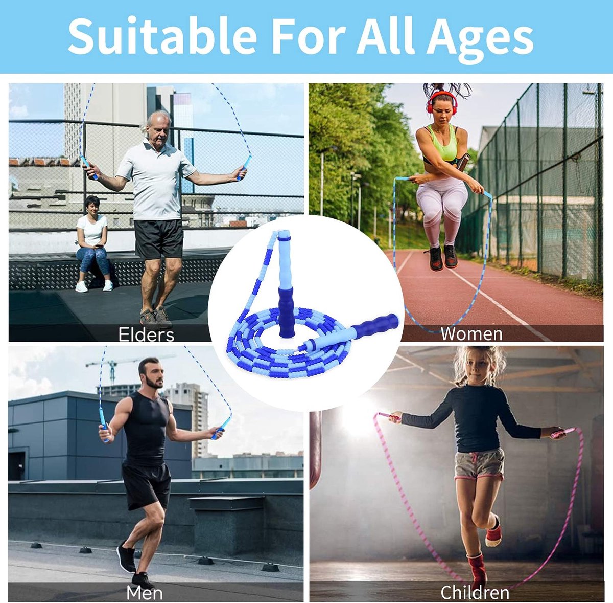 Beaded Jump Rope - 3 Pieces - Jump Rope - Length Adjustable Jump Rope - Tangle-Free Segmented Jump Rope With Soft Beads - Beaded rope - Jump Rope - Fitness Jump Rope For children, men and women - Weight Loss