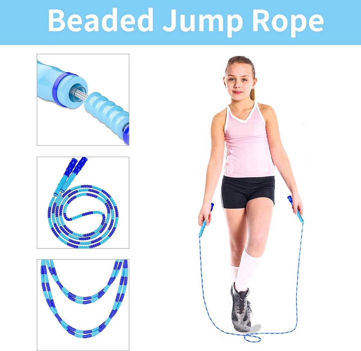 Beaded Jump Rope - 3 Pieces - Jump Rope - Length Adjustable Jump Rope - Tangle-Free Segmented Jump Rope With Soft Beads - Beaded rope - Jump Rope - Fitness Jump Rope For children, men and women - Weight Loss