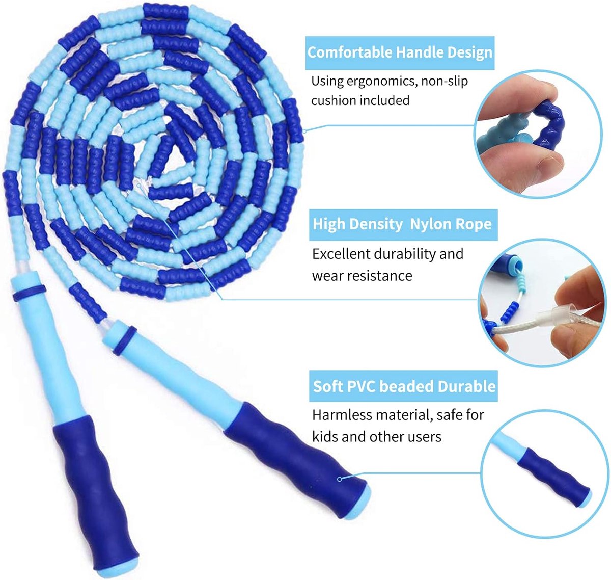 Beaded Jump Rope - 3 Pieces - Jump Rope - Length Adjustable Jump Rope - Tangle-Free Segmented Jump Rope With Soft Beads - Beaded rope - Jump Rope - Fitness Jump Rope For children, men and women - Weight Loss