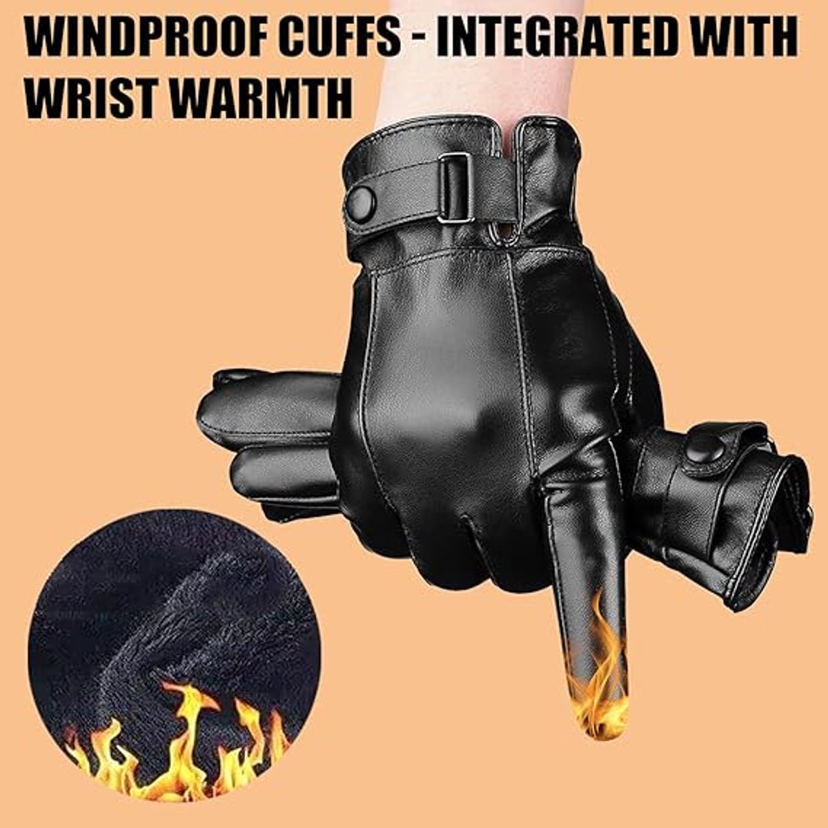 Gloves - Cycling Gloves - Winter Cycling Gloves - Touchscreen Gloves - Men's Leather Gloves - Winter Gloves - Winter and Outdoor Sports - Warm and Stylish Gloves - Cycling - Touchscreen - Black