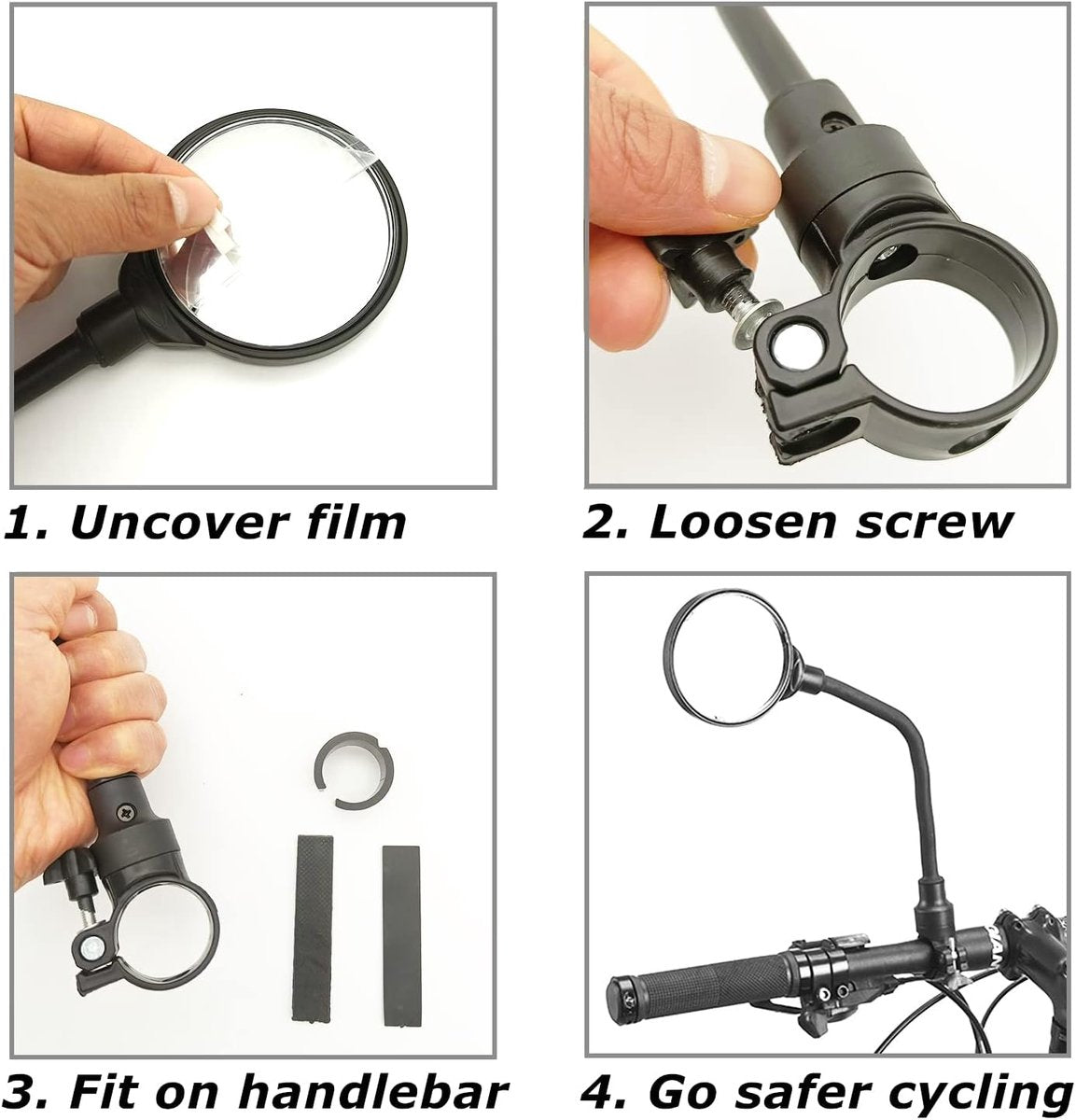 Bicycle Mirror E-bike Rearview Mirror - handlebar lens bicycle mirror - Bicycle mirror right - round mirror - safe rearview mirror for bicycle - scratch-resistant glass lens - adjustable and rotatable safe rearview mirror - 360º Rotatable