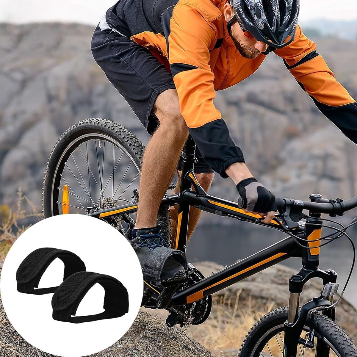 1 pair - Bicycle pedal straps - exercise bike pedal straps - adjustable pedal straps - universal bicycle pedal strap - anti-slip pedal mounting strap - bicycle accessories - bicycle pedal accessories - for anti-slip bicycle pedals - black