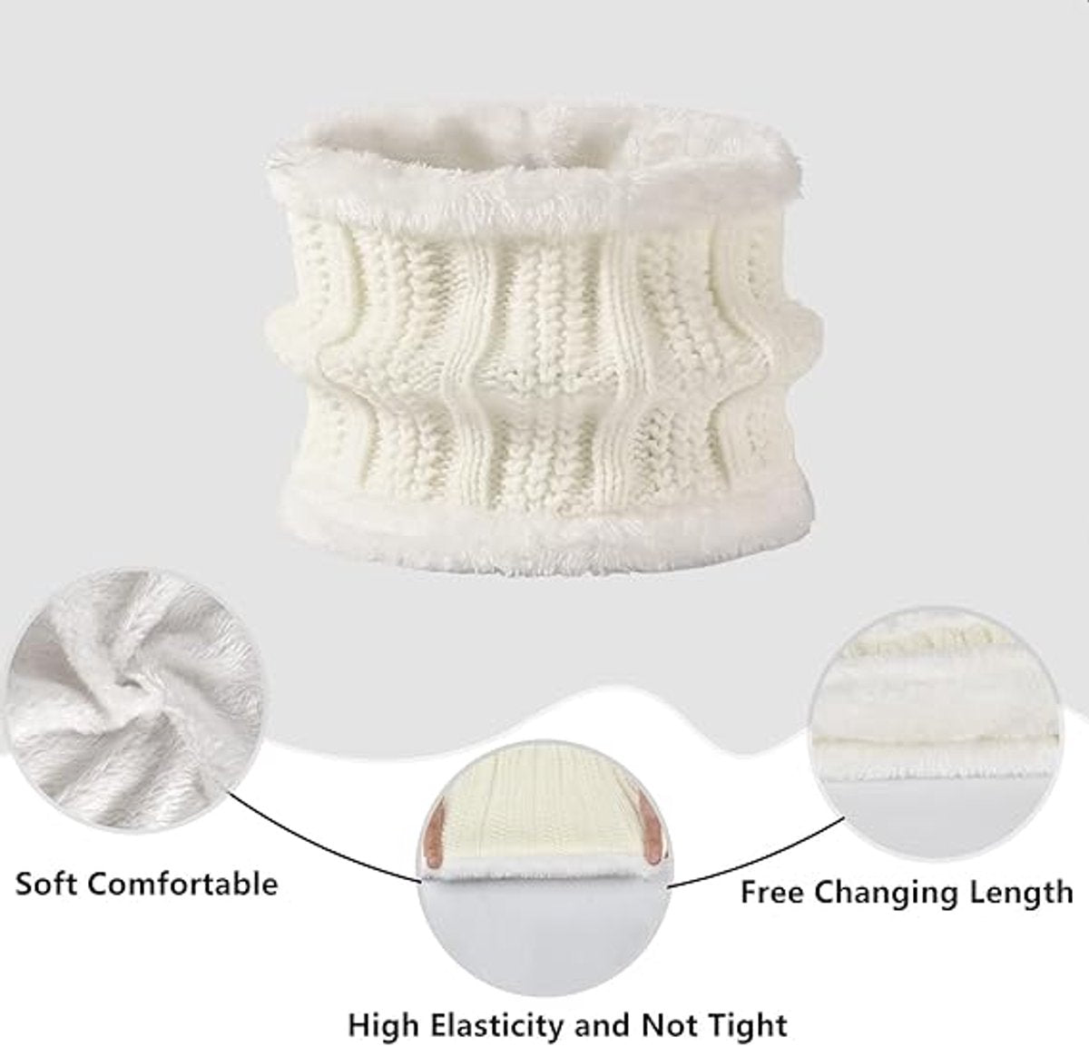 Hat with pompom, scarf and gloves - Three-piece Winter set - knitted fabrics - Warm Baggy Ski Hat - Winter Hat - Neck Warmer - Gloves - Touchscreen Gloves - for Outdoor play, skiing, motorcycling, windproof - for Men, Women - White