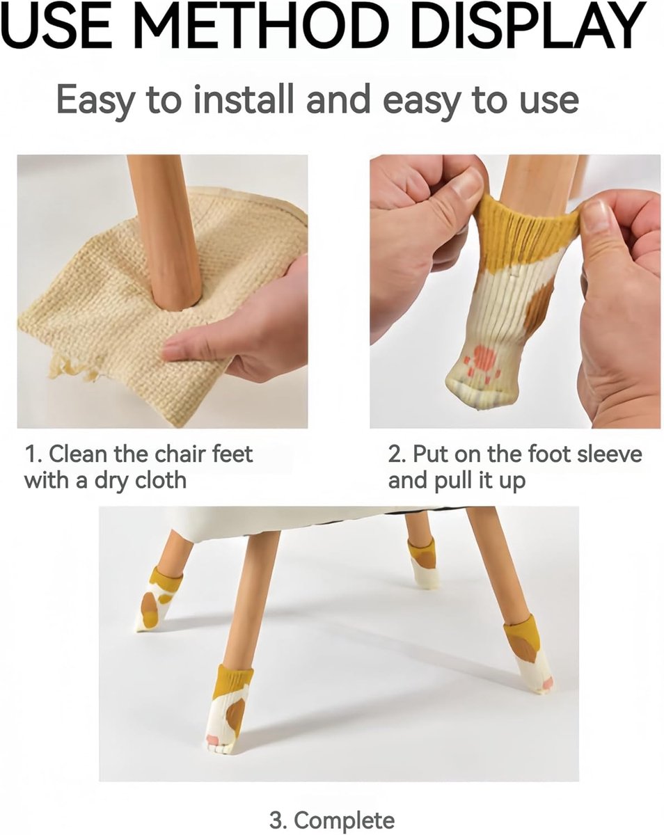 24 pieces - Furniture socks - Chair leg protectors - Floor protectors - Chair leg socks - Chair leg caps - cat paw chair socks - knitted non-slip chair leg floor protectors - sound-dampening furniture socks for hardwood floors - 6 sets