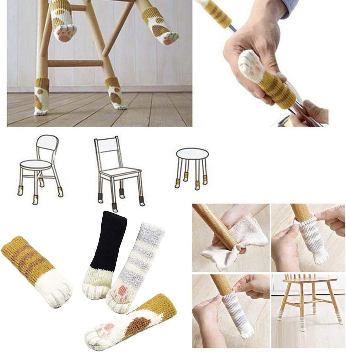 24 pieces - Furniture socks - Chair leg protectors - Floor protectors - Chair leg socks - Chair leg caps - cat paw chair socks - knitted non-slip chair leg floor protectors - sound-dampening furniture socks for hardwood floors - 6 sets