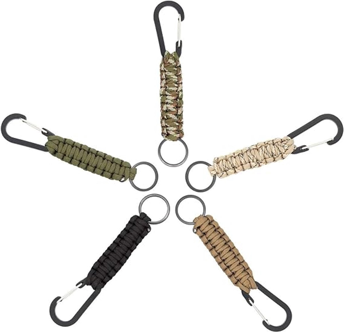Carabiner - 5 Pieces - carabiner keychain - Outdoor survival climbing chain - Paracord keychain with carabiner - woven keychain - Mountaineering keychain - Paracord keychain