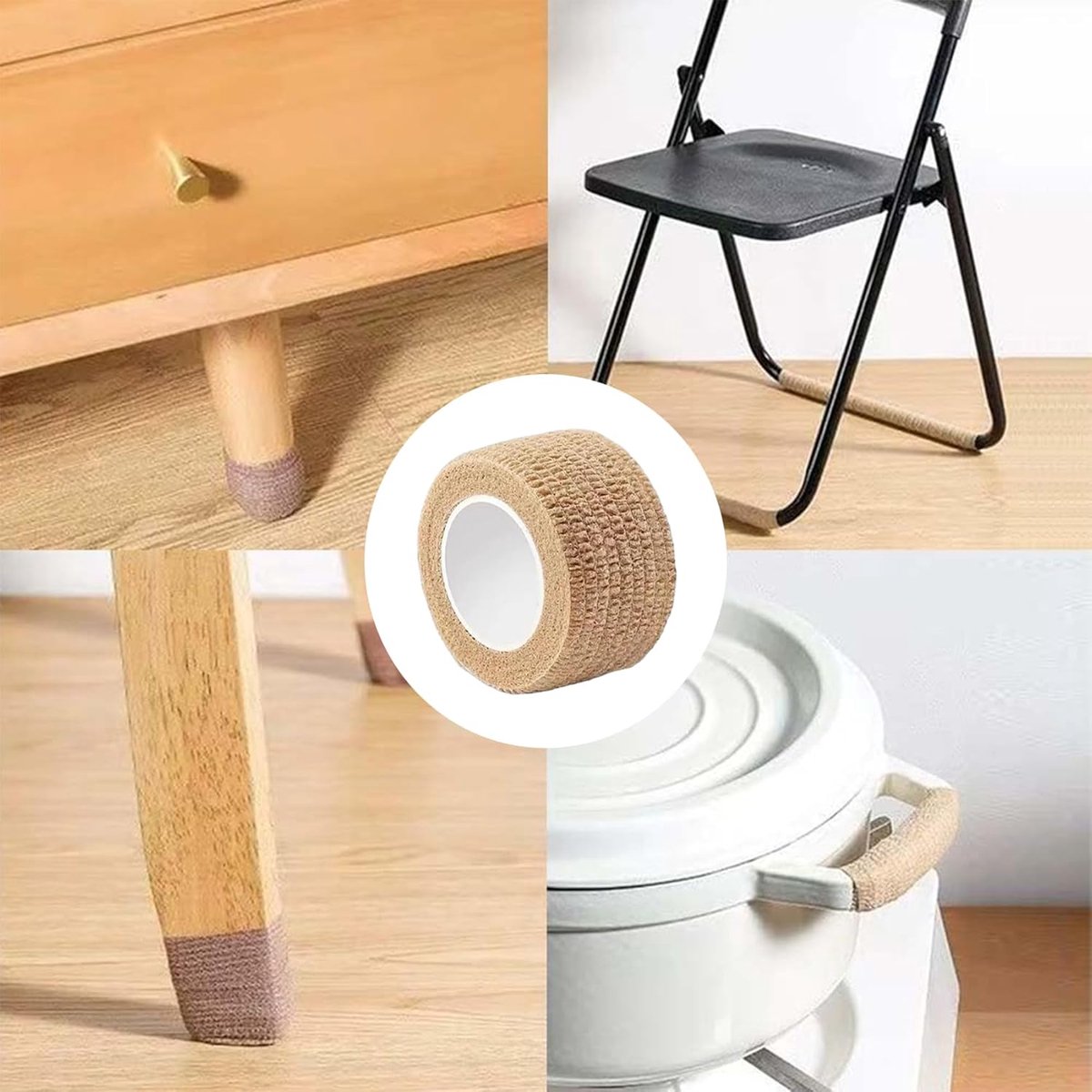 6 Rolls Chair Leg Floor Protectors - Self-Adhesive Bandage Wraps - Chair Leg Protectors - Anti-Slip Chair Leg Protectors - Chair Leg Protective Tape - Chair Leg Protectors - for Hardwood Floors, Noise Reduction - 2.5cm × 2m