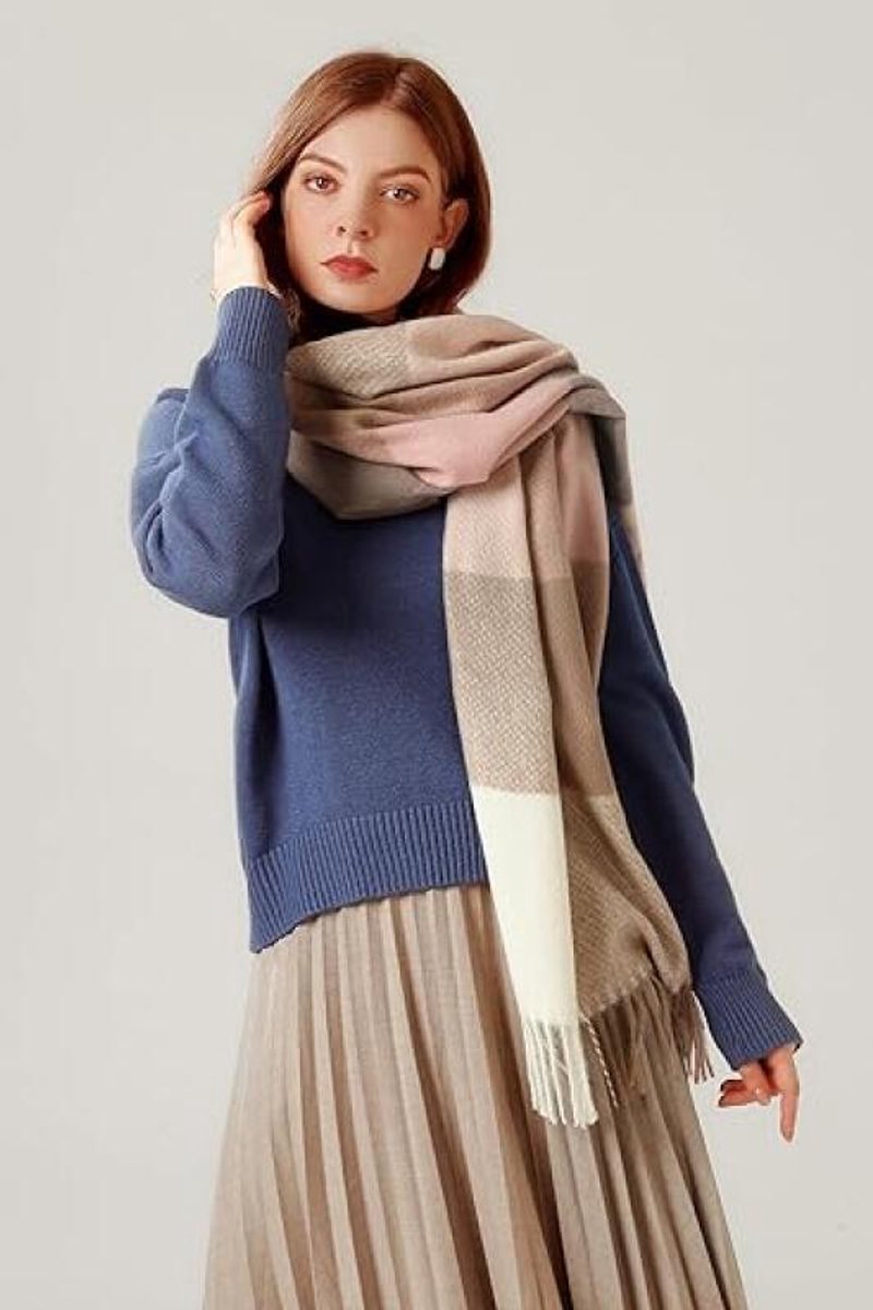 Women's Scarf - 180 × 70 cm - Women's Fashion Scarf - Winter Scarf - Women's Scarf with Scottish Pattern and Fringes - Soft & Warm - Long Warm Checked Winter Scarf - Autumn Scarf - Wrap - Pink