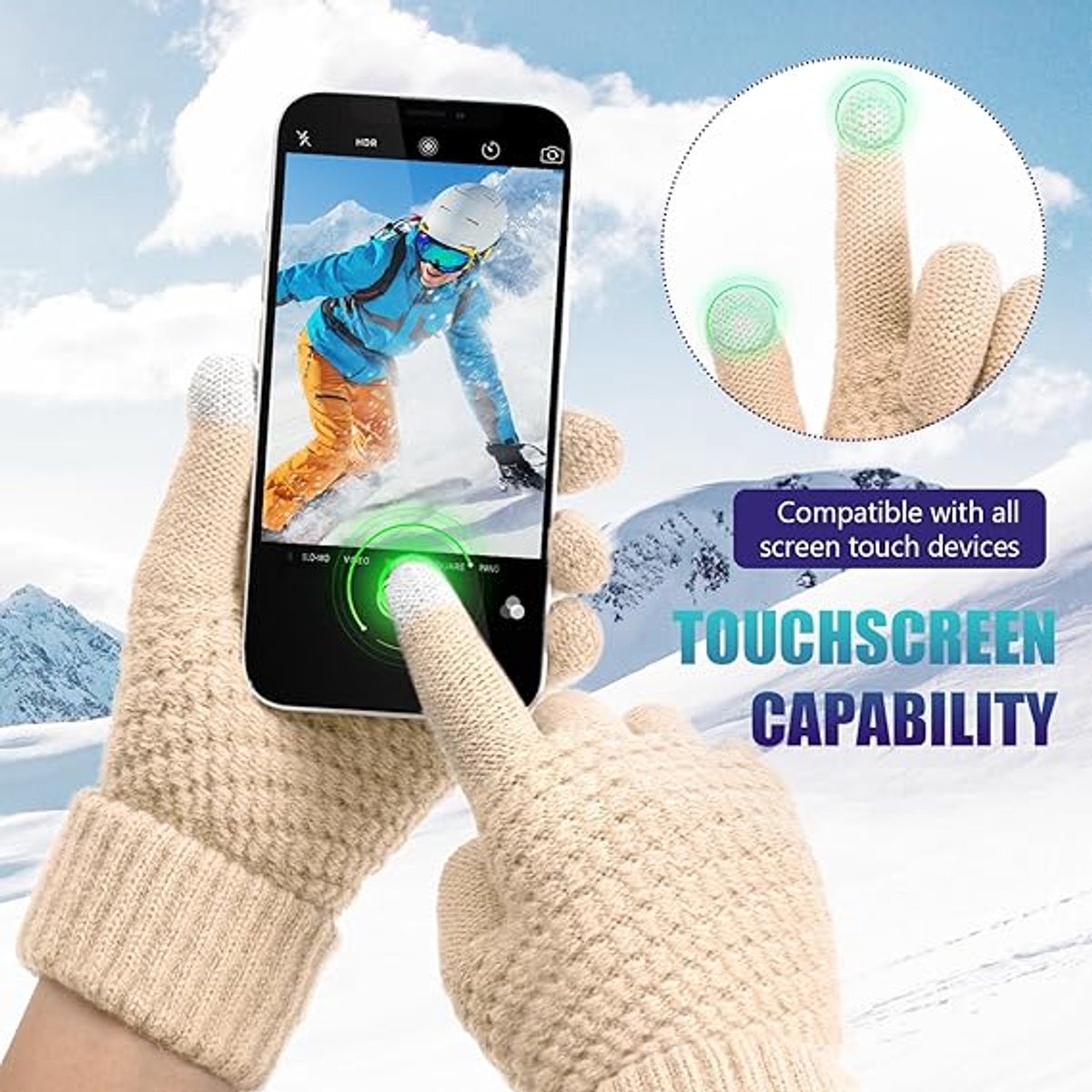 Winter Gloves - 2 Pairs Touchscreen Winter Gloves - Thermal Winter Gloves - Women's Winter Gloves - Mittens - Touch Tip Gloves for Cold Weather - Warm - Women's - One Size - Black and Beige