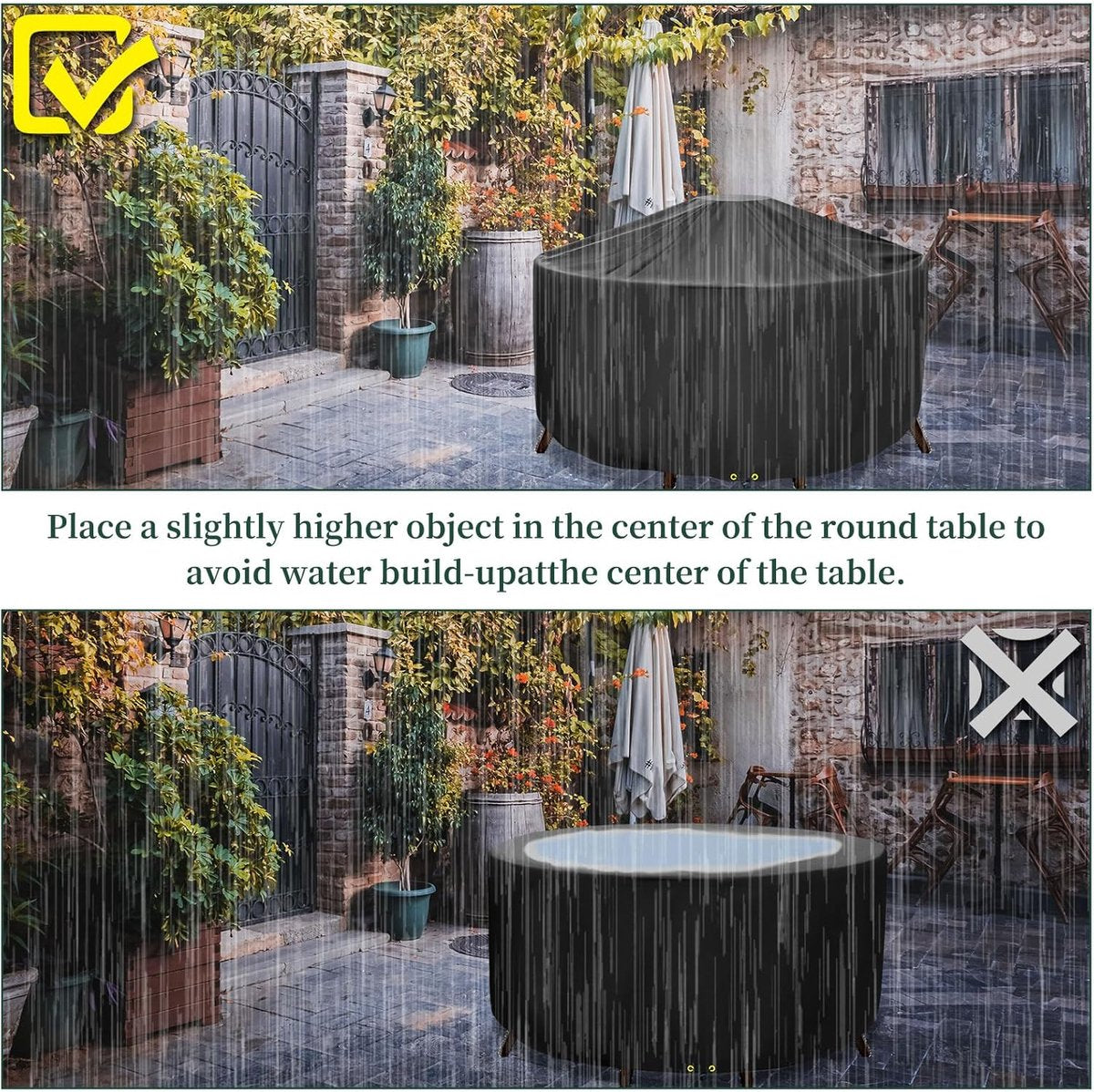 Round Cover - Waterproof - Large Round Garden Table Cover - Windproof - Anti-UV - Tough - Oxford 420D, Round Table Cover - for Garden Furniture - Black - Diameter 130 x 71 cm