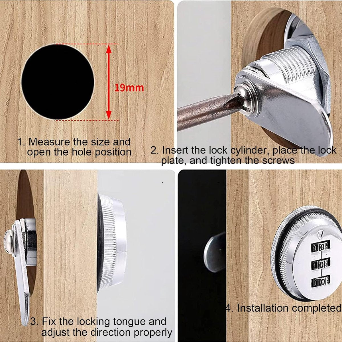 pieces - Combination lock - 62*38 mm - Suitable for panel thicknesses of 15-25 mm - Cabinet locks - Drawer locks - secure drawer mailbox cabinet code lock - for cabinet drawer mailbox - silver
