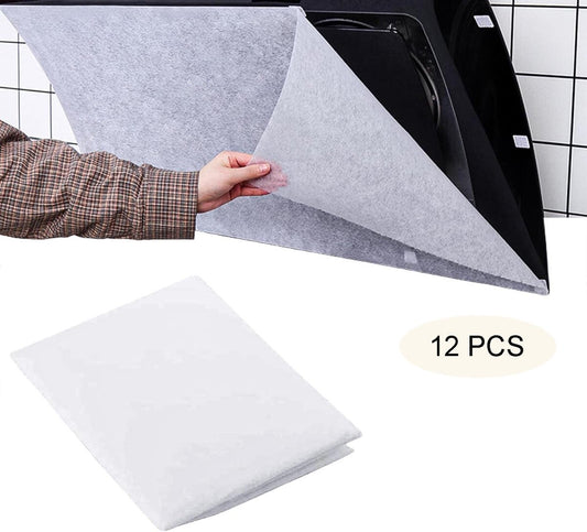 12 pieces - Range Hood Oil Filter Paper - oil-absorbing paper for range hoods - filter paper for range hoods - non-woven extractor fan filters - kitchen grease and odor filters - grease filters - high-temperature oil filter - 43*45 cm - white