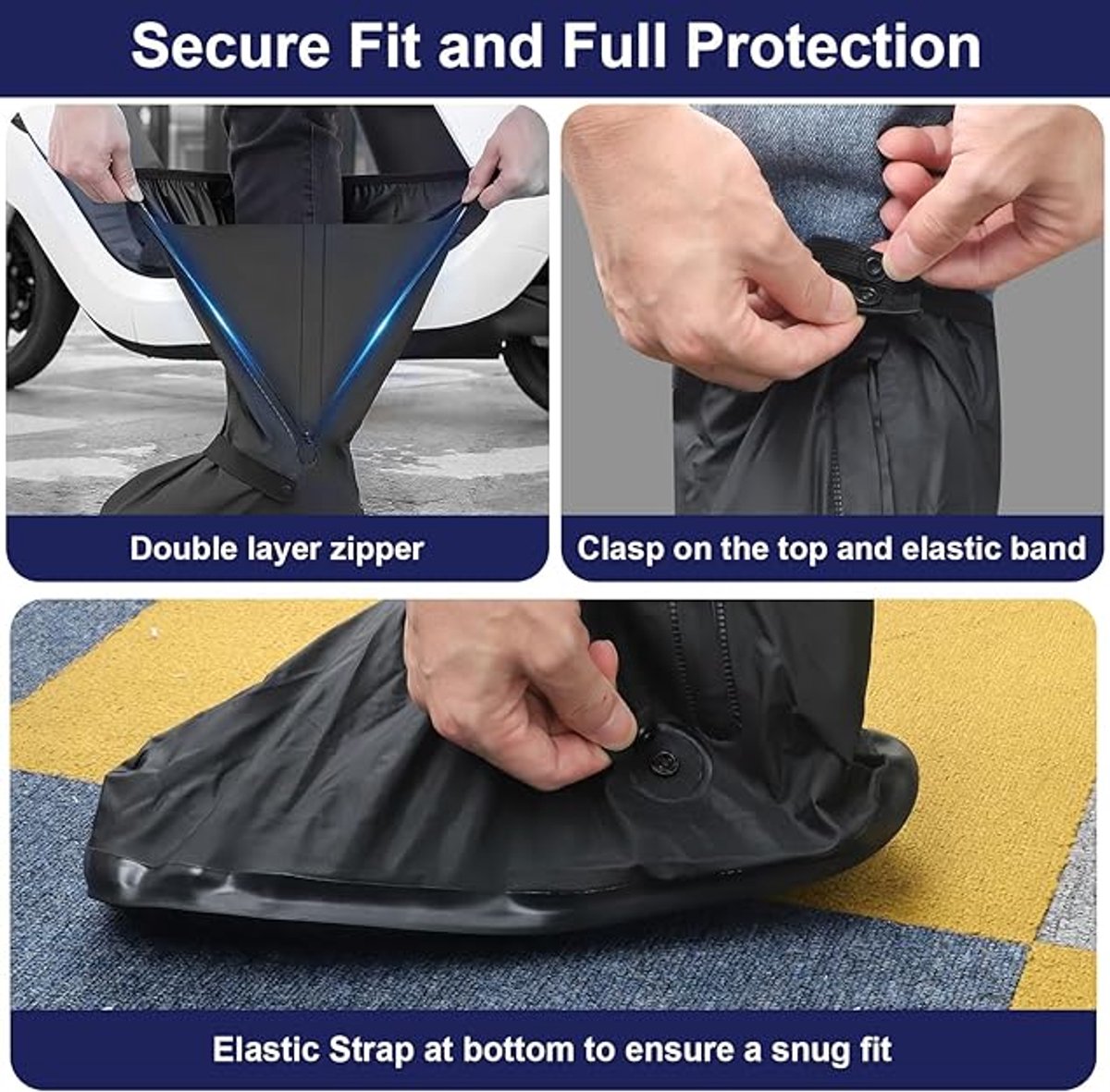 Waterproof overshoes - 1 pair - Overshoes - Rain shoe cover - Shoe covers - Rainproof - Rain boot covers - with zipper - with reflective strips - for rain, snow and mud - Sizes 37-39 - Size M - black