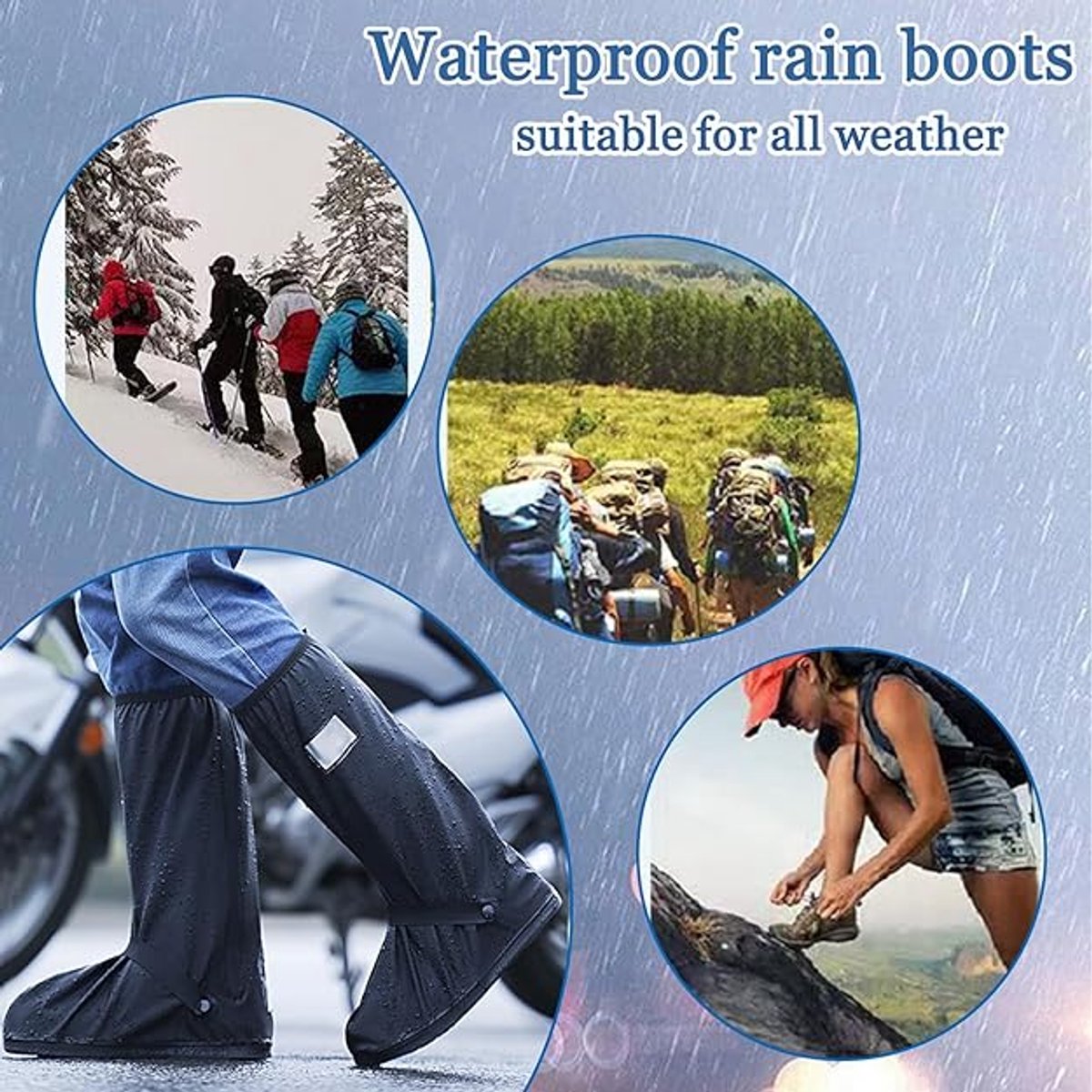 Waterproof overshoes - 1 pair - Overshoes - Rain shoe cover - Shoe covers - Rainproof - Rain boot covers - with zipper - with reflective strips - for rain, snow and mud - Sizes 37-39 - Size M - black