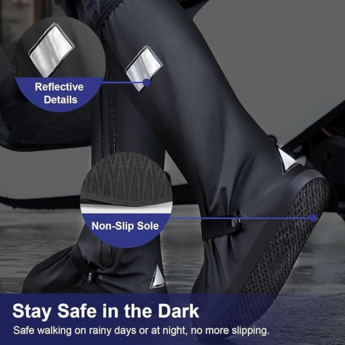 Waterproof overshoes - 1 pair - Overshoes - Rain shoe cover - Shoe covers - Rainproof - Rain boot covers - with zipper - with reflective strips - for rain, snow and mud - Sizes 37-39 - Size M - black