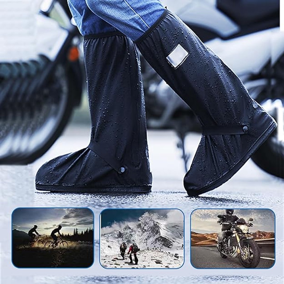 Waterproof overshoes - 1 pair - Overshoes - Rain shoe cover - Shoe covers - Rainproof - Rain boot covers - with zipper - with reflective strips - for rain, snow and mud - Sizes 37-39 - Size M - black