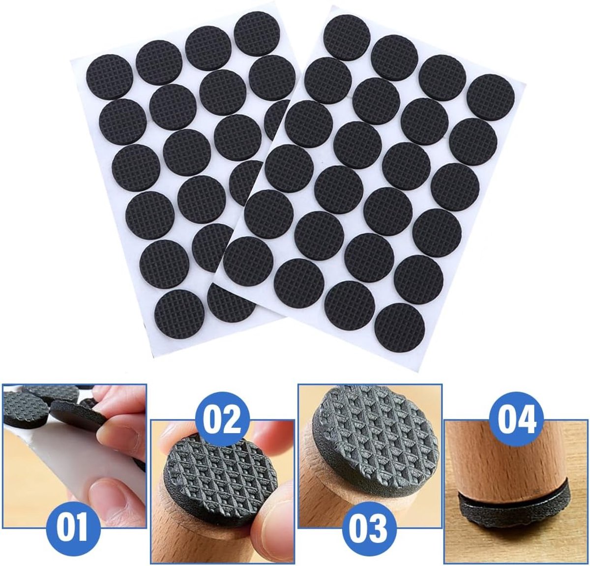 48 pieces - 20*3mm - furniture protectors - self-adhesive pads - chair cushion - furniture cushions - protective pads - for wooden floors, table legs, chairs and beds - black