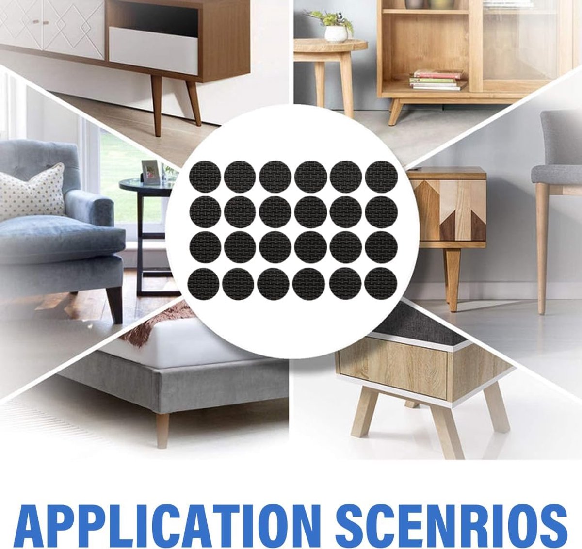 48 pieces - 20*3mm - furniture protectors - self-adhesive pads - chair cushion - furniture cushions - protective pads - for wooden floors, table legs, chairs and beds - black