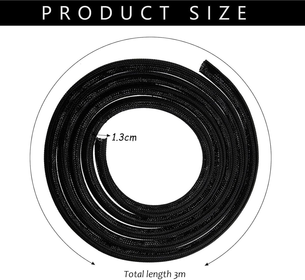 3m*13mm - cable protector - cable management - cable sleeve - black cable cover - cable management - cable cover for cable harness - braided cable cover - split and self-rolling cover - for USB cable, power cable, audio and video cable - black