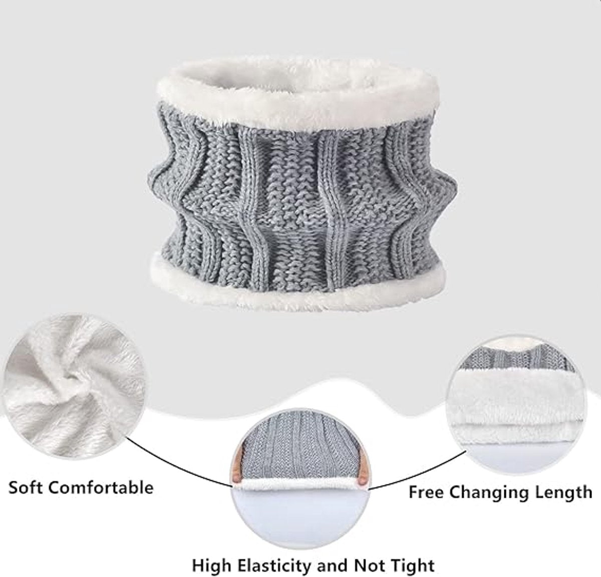 Hat with pompom, scarf and gloves - Three-piece Winter set - knitted fabrics - Warm Baggy Ski Hat - Winter Hat - Neck Warmer - Gloves - Touchscreen Gloves - for Outdoor play, skiing, motorcycling, windproof - for Men, Women - Grey