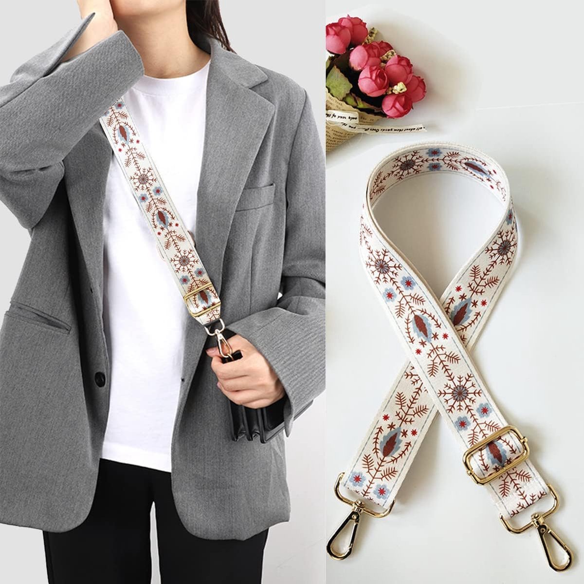 Bag Strap - 4-Piece Shoulder Strap - Bagstrap - Adjustable Bag Strap - Bag Strap - Unisex Bag Strap - shoulder strap for bag - Shoulder Strap - bag strap bag strap - Silver Buckle - For Shoulder Strap Handbag Canvas Bags DIY Accessories Unisex