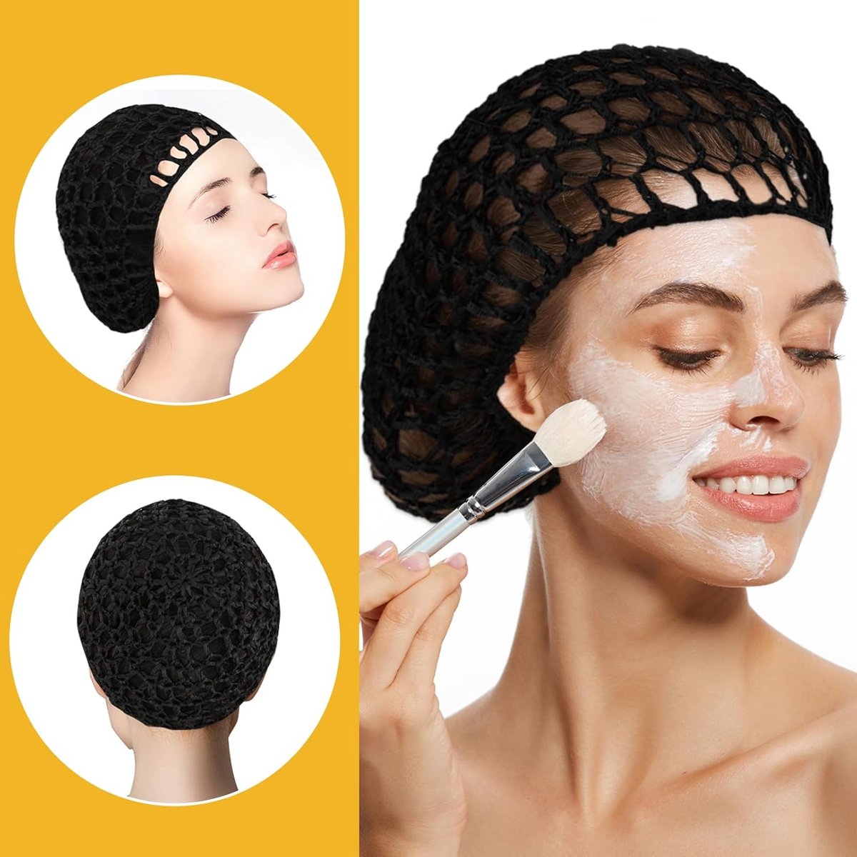 pieces - Mesh shower cap - hairnet - sleep cap - shower cover - sleep net - spa cap - headband - crocheted mesh wrap cap - stretch knitted net hairnet mesh - crocheted mesh sleep cap - women's headwear - headwear - hair accessories - black, grey