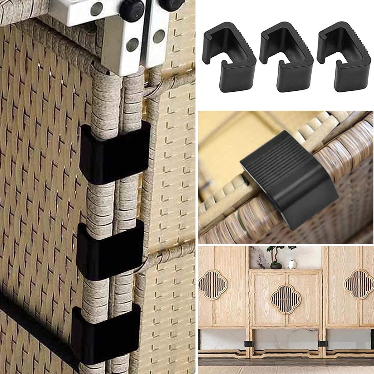 8 pieces - Furniture clamps - 6.5*3.8*4.2cm - garden furniture clips - Rattan garden furniture clips - plastic furniture clips - clips - for garden furniture, benches, patios, furniture, rattan chairs, garden bench, living room furniture - black
