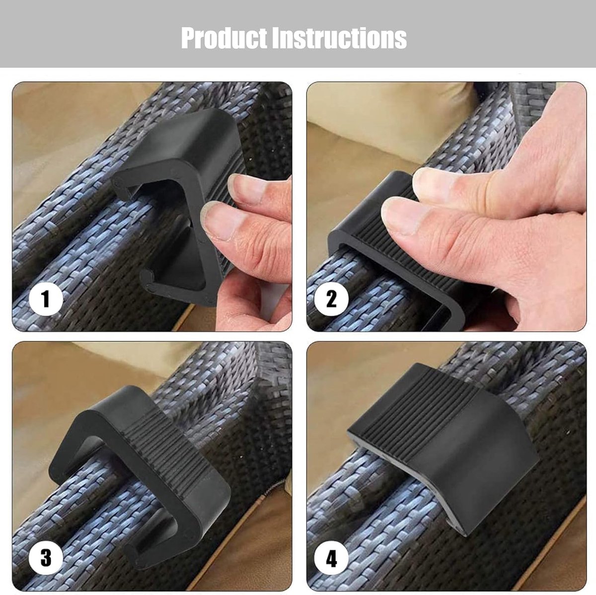8 pieces - Furniture clamps - 6.5*3.8*4.2cm - garden furniture clips - Rattan garden furniture clips - plastic furniture clips - clips - for garden furniture, benches, patios, furniture, rattan chairs, garden bench, living room furniture - black