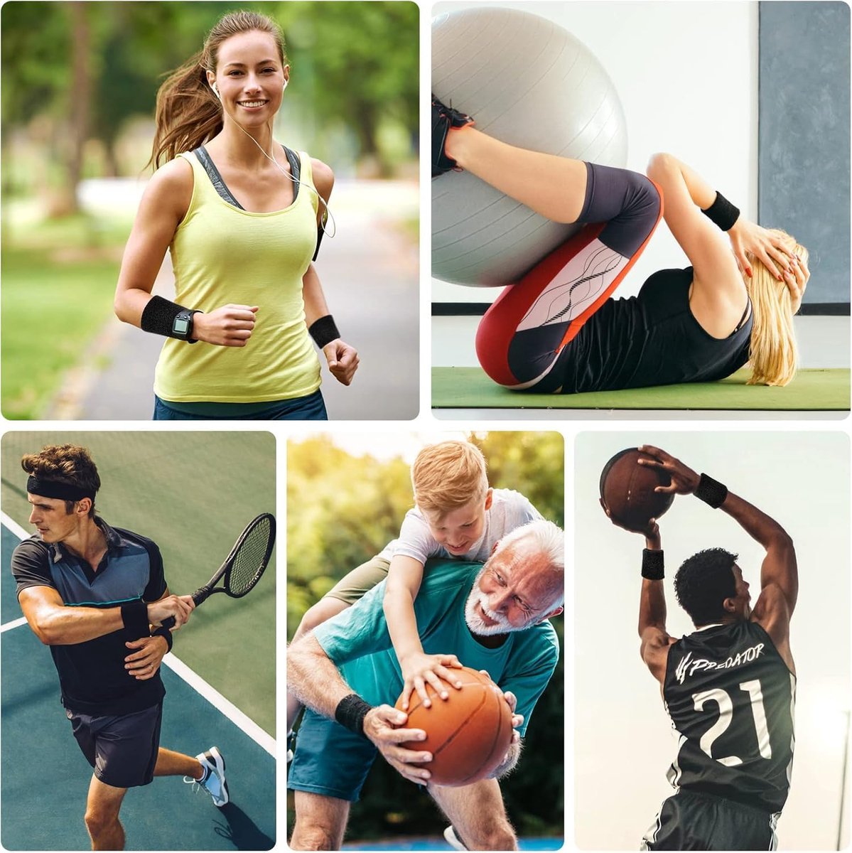 Sports wristband - 2 pieces Sweatbands - Sweatbands - Wrist - Wristbands - Wristbands - wrist headband - sports wristband - sports soft cotton wrist headband - absorbent terry cloth cuff - for gym tennis running basketball - Black