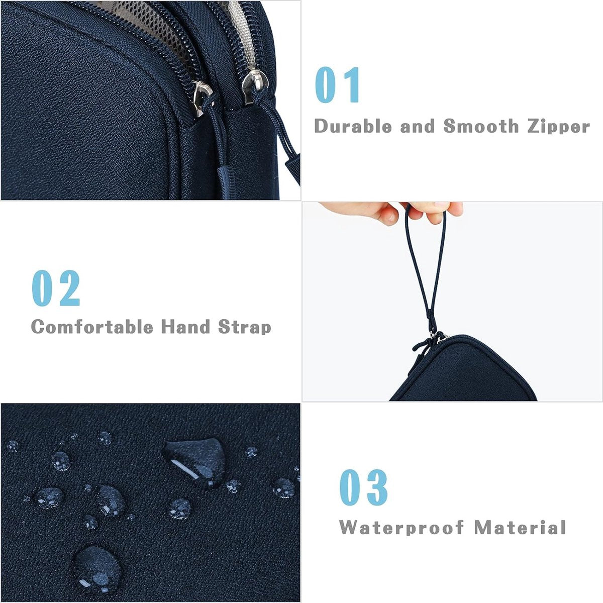 Cable Storage Bag - Travel Organizer Accessories - Waterproof/Wear-Resistant - Cable - Bag, Charger, Adapter, USB, Hard Drive - Compact Cable Bag - Cable Organizer - 19x11x5.5cm - Navy Blue