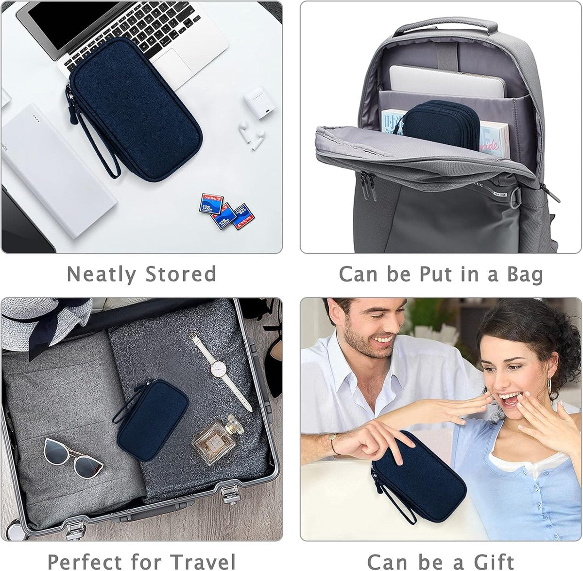 Cable Storage Bag - Travel Organizer Accessories - Waterproof/Wear-Resistant - Cable - Bag, Charger, Adapter, USB, Hard Drive - Compact Cable Bag - Cable Organizer - 19x11x5.5cm - Navy Blue