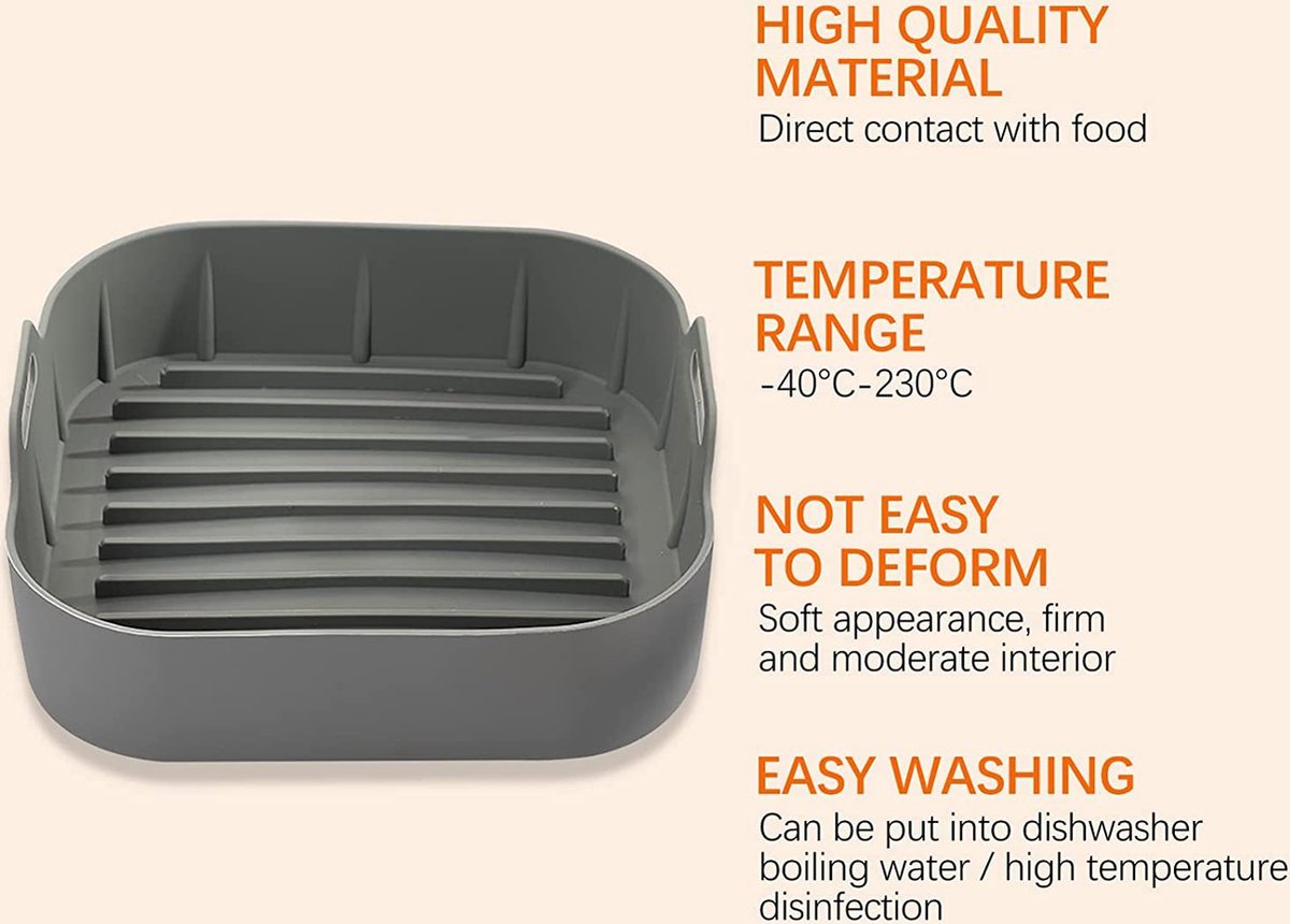 Airfryer accessories - Silicone baking dish - 2 pieces - Hot air fryer - Baking tins - Baking paper alternative - Basket baking tin - 20 CM - gray - Accessories