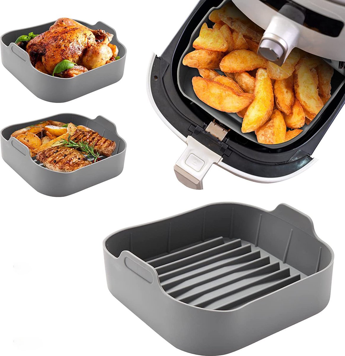 Airfryer accessories - Silicone baking dish - 2 pieces - Hot air fryer - Baking tins - Baking paper alternative - Basket baking tin - 20 CM - gray - Accessories