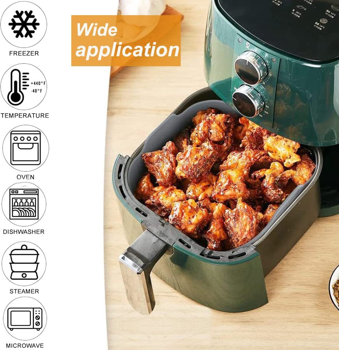 Airfryer accessories - Silicone baking dish - Hot air fryer - Baking tins - Baking paper alternative - Basket baking tin - 20 CM - including gloves and oil brush - gray - Accessories