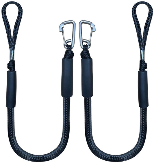 Mooring Rope Boat Equipment - 2 Pieces - Extendable 1.2 - 1.7M - Mooring Rope for Boats - Black - Mooring Rope - Boat Rope - Boat Accessories for Boats Dock - Dock Line with Hooks - For Boats, Kayaks, Jet Skis, Pontoons, Canoes